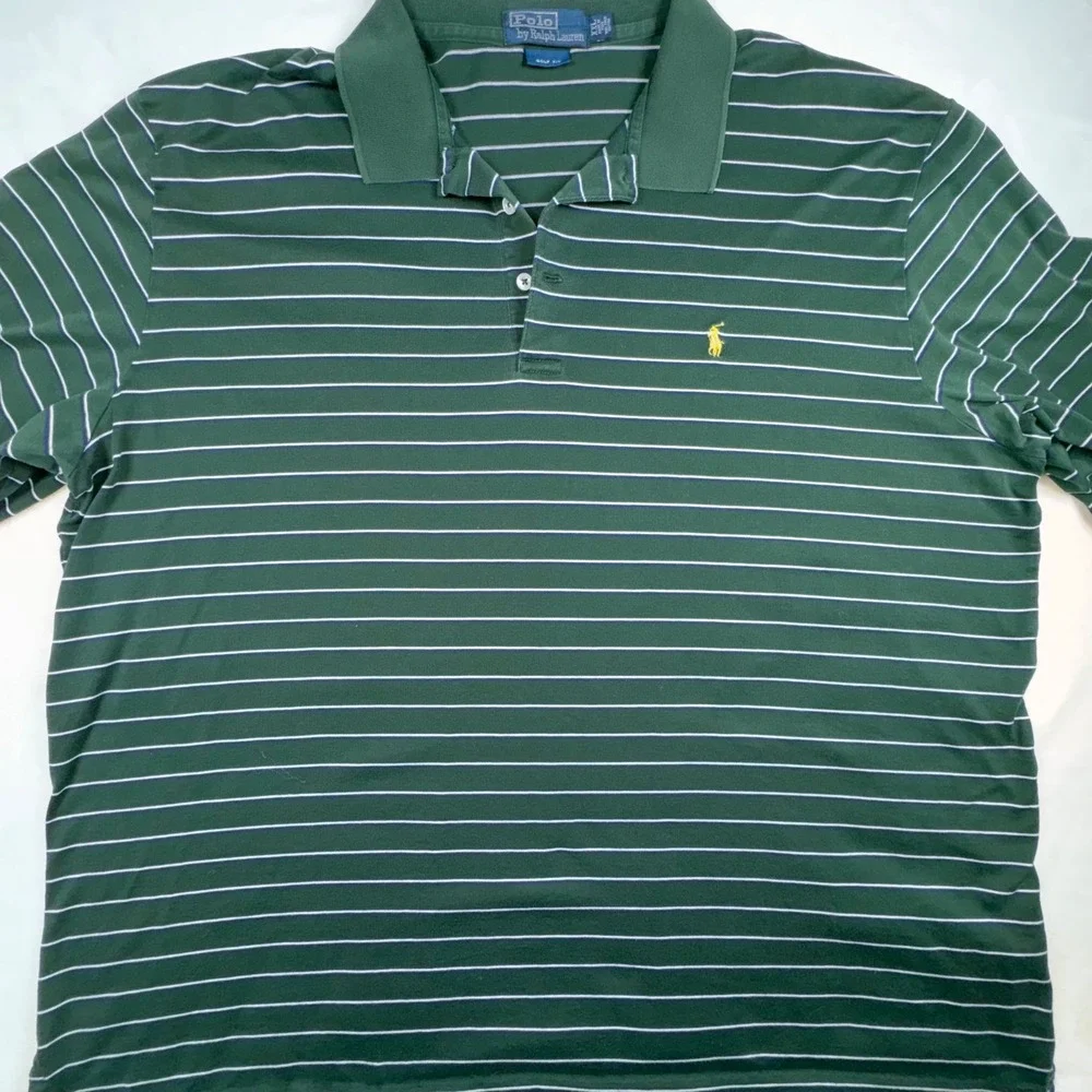 Polo Ralph Lauren Polo Shirt Mens XXL Green Striped Golf Fit Cotton Short Slv